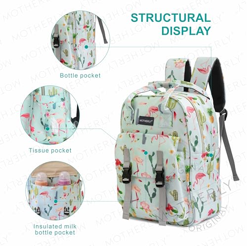 Image of Motherly Printed Diaper Bag for Mothers for Travel, Maternity Bag for Newborn Baby, Mothers Travelling Bag, Multiple Pocket Water Resistant Baby Bag, Hospital Bag for moms (Cactus Light Green)