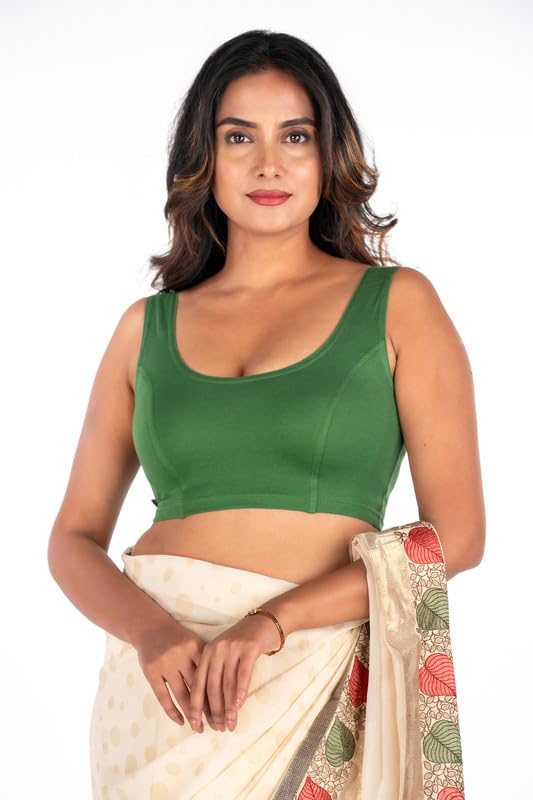 Image of Abhi Cotton Readymade Saree Blouse for Women- Sleeveless, U-Neck, Regular-fit, Stretchable, Pull-on Style