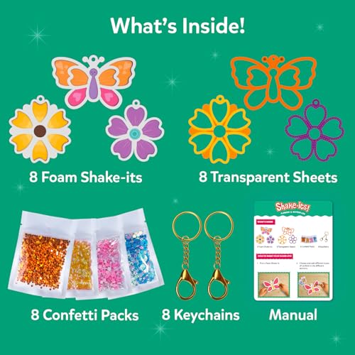 Image of Skillmatics Shake-its - Flowers & Butterflies, Glitter Craft Kit for Kids | DIY Arts & Crafts with Keychains, Mess-Free Activity, Travel Toy, Birthday Gifts for Girls & Boys Ages 4, 5, 6, 7, 8, 9