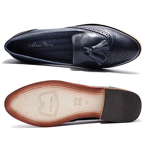 Image of Mona flying Women's Leather Tassel Loafers Slip on Brogue Flat Office Shoes