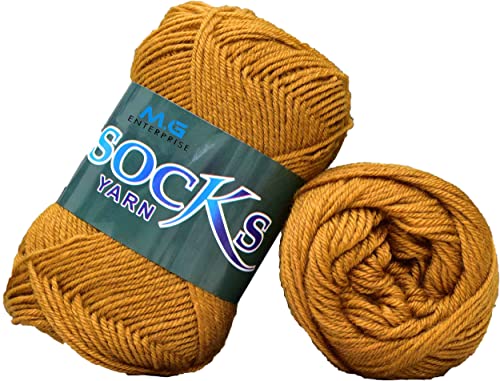 Image of M.G ENTERPRISE Premium Socks high Strength Nylon Yarn Suitable for Socks, Accessories, and Home Decor. 300 gm Mustard, Suitable for Both Crocheting & Knitting. CH