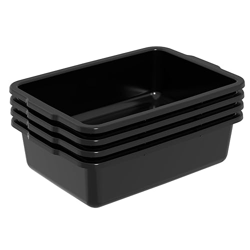 4 paquetes de cajas de autobús comerciales de plástico, 32 L tinas de autobús comerciales, color negro