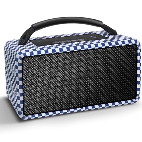Image of DINDIN Portable Bluetooth Speaker: 80W (Peak), 20H Playtime, Loud Wireless Wood Speakers with Bass, AUX and USB Input, Subwoofer, TWS Pairing, Vintage Speaker for Outdoor, Home, Office (Blue+White)