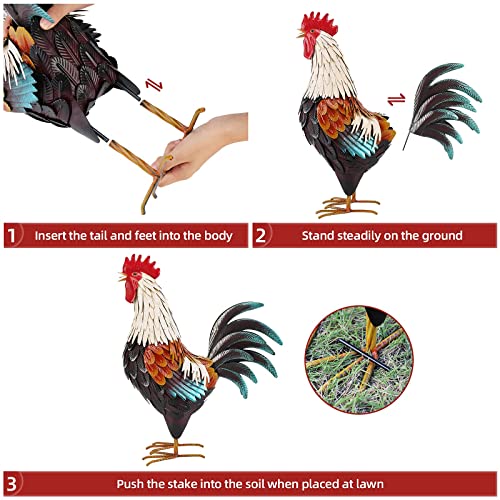 Chisheen Metal Rooster Decor,Yard Chicken Decorations,Outdoor Garden Statues, Metal Chicken Sculpture For Backyard Patio Kitchen Decor & Lawn Ornaments #TOP3