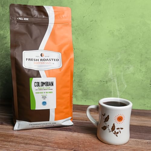 Image of Fresh Roasted Coffee, 100% Colombian Water-Processed Half-Caf Drip Ground Coffee, Medium Roast, Kosher, 5 lb (80 oz)