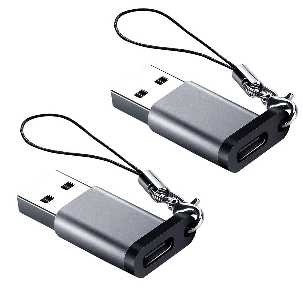 Seminer USB C Female to USB A Male Adapter (2 Pack) with Lanyard, USB Type-C to USB A 3.0 Adapter Converter Compatible with MacBook Pro, Samsung