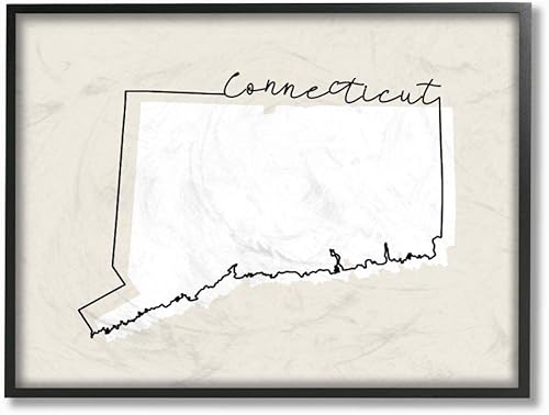 Stupell Industries Connecticut Home State Map - Arte de pared con marco negro, diseño de mapa de estado neutro, 16 x 20 pulgadas, multicolor