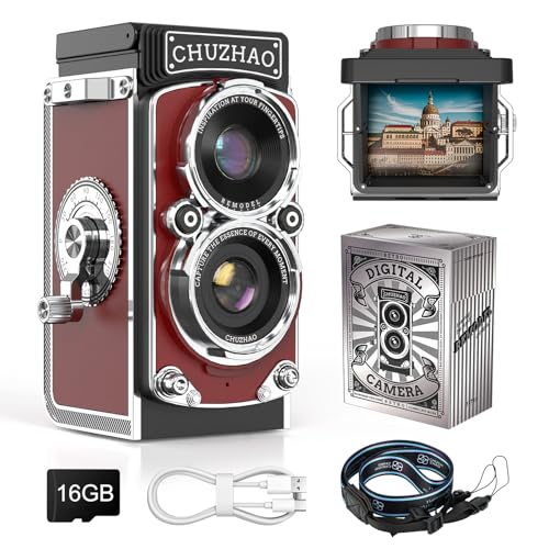 CHUZHAO Cámara Digital Retro 1080P FHD Video 12MP Autofocus Retro Cámara con Tarjeta de 16G Doble Filtro Cámara de Foto, USB Compacto Vintage Cámara Digital para Principiantes, Adolescentes Niños