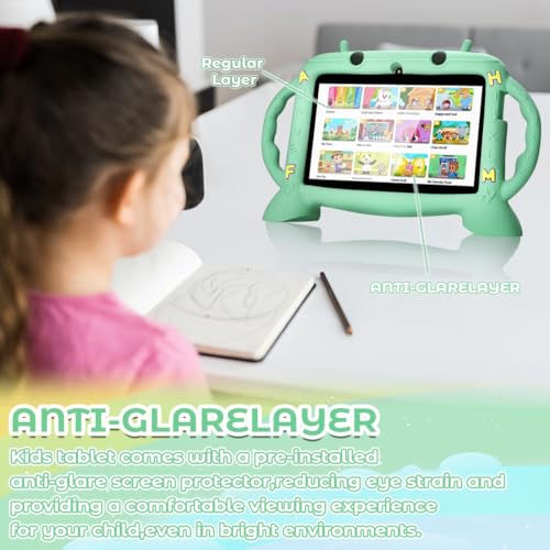 Image of MengDash Kids Tablet 7 inch Android 11 for Toddler, 3GB RAM 32GB ROM Parental Control Dual Camera with Case for Educational (Mint Green)