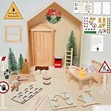 Wichtelhaus Bausatz, Wichteltür Set mit Wichtel Haus Wichtel Baustelle, Backset, Wichtel Schablone, Fußabdrücke und Weihnachtsbaum, Weihnachtswichtel Komplett Set, Wichteltür zum öffnen