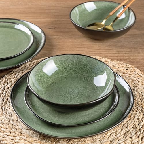 Image of AmorArc Ceramic Dinnerware Sets for 4, 12Pcs Plates and Bowls Sets Dishes | Stoneware Handmade Reactive Glaze Dinner Set, Highly Scratch Resistant | Dishwasher & Microwave Safe Dishware