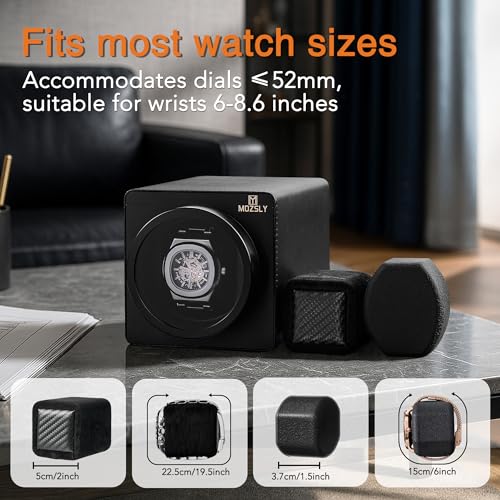Image of MOZSLY Watch Winder for Automatic Watches Single Rotating Watch Box with Quiet Motor 12 Rotation Mode Setting Battery Powered or AC Adapter PU Leather