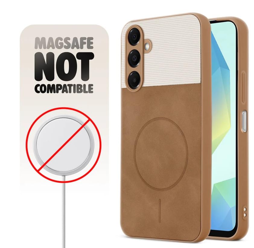 Image of Bintage CASE Mac Safe Design Hard Light Weight Back Case | Soft Border Camera Protect | Dual PU Leather Finish Back Cover Compatible for Samsung Galaxy A16 5G - White & Brown