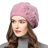 AICHUAN Women Winter Knit Beret Hat Rabbit Hair French Style Beret Classic Warm Casual Beanie Hat Pi
