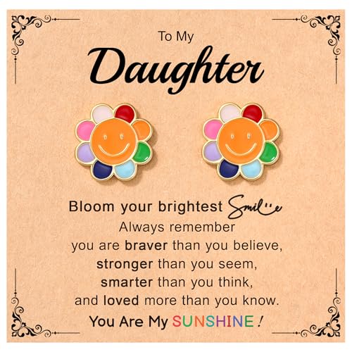 Rainbow Smiley Flower Earrings for Girls, Cute Hypoallergenic Studs, Birthday Gifts for Daughter, Granddaughter or Niece