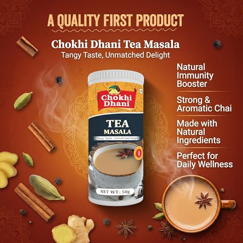 Image of Chokhi Dhani Kadak Chai Masala 50g | Premium Tea Spice Blend with Cardamom, Cinnamon, Ginger, Black Pepper & Fennel | Strong, Aromatic Indian Masala Chai Powder | Immunity Boosting Kadak Chai Mix