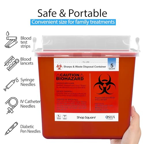 Image of Sharps Container for Home Use and Professional - 5 Quart (2 Pack) Large Sharps Container, Needle Disposal, Touch Free Rotating Lid