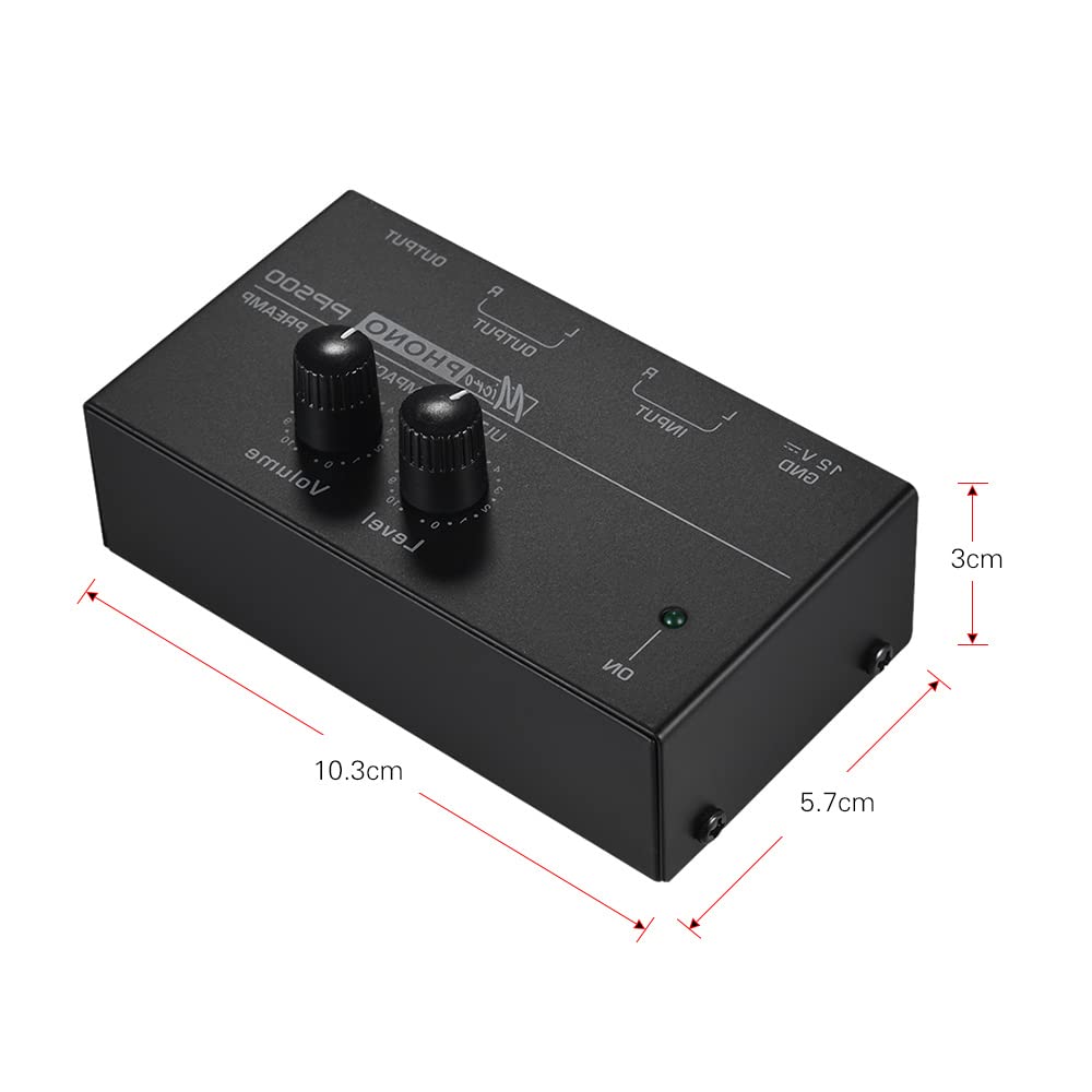 Preamplificatore Fono Ultra-Compatto con Controlli di Livello e Volume, Ingresso e Uscita RCA 1/4