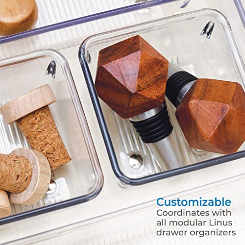 Image of InterDesign Linus Kitchen Drawer Organizer for Utensils, Tools, Gadgets - Set of 2, 3 inch x 3 inch x 2 inch, Clear | Storage Container, For Vanity, Bathroom, Kitchen Drawers