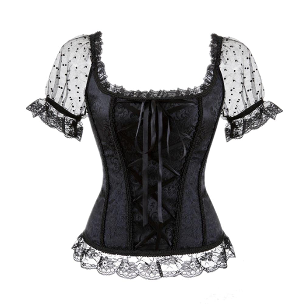Corsetto Bustino Donna Top A Corsetto Overbust Monospalla Con Maniche Corte In Pizzo Floreale Moda Donna Palazzo