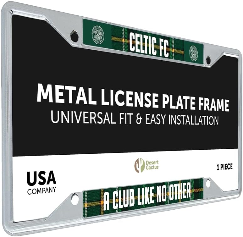 Desert Cactus Celtic FC Car Accessories Scottish Bhoys Celts Football Soccer Metal License Plate Frame and Tag Holder for Front or Rear of Vehicle (Frame - Design E)