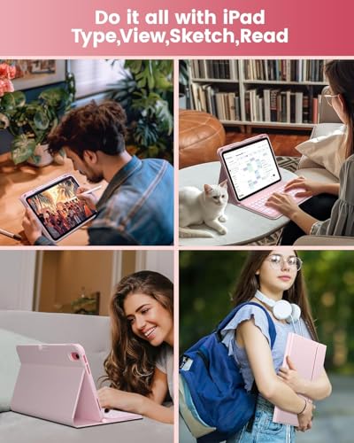 Image of typecase Folio Keyboard Case for iPad A16 (11th) & iPad 10th Gen 10.9 inch (2022), Magnetic Wireless Detachable Keyboard, 7-Color Premium Backlight, Thin & Light, Pencil Holder - Light Pink