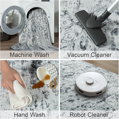 Unirea 8x10 Area Rug for Living Room, Large Washable Grey White Rugs, Thin Non Slip Low Pile Carpet, Vintage Abstract Boho Rug for Bedroom, Dining Room, Farmhouse, Home Office, Gray - Image 8