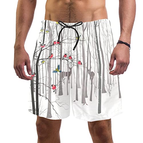Maillots de bain pour hommes JDEZ : short de plage motif oiseaux forêt d'hiver