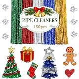 TadaGet 150 glitzernde farbige Pfeifenreiniger, darunter je 30 rote/weiße/Silberne/gelbe/grüne für Weihnachten, andere Feste und zum Basteln