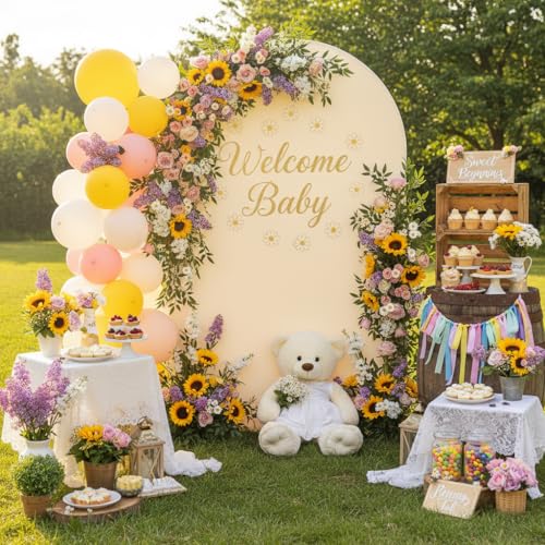 GEWONELIFE 7.2FT Wedding Arch Cover Beige Arch Backdrop Cover Stretchy Spandex Backdrop Stand Covers for Birthday Party Ceremony Banquet Decor