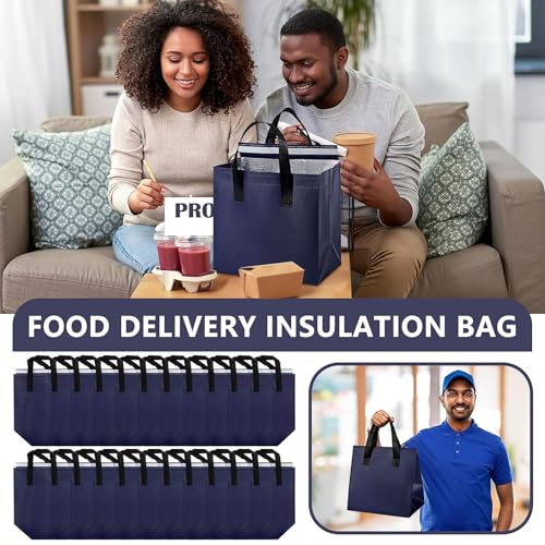 M-Aimee 100 Pcs Take Away Bags Insulated Bags, Thermal Reusable Shopping Bags Bulk, Cooler Tote Bag for Food Delivery Cold and Hot Food Restaurant Grocery Picnic (9.5 x 6 x 9.5 in)