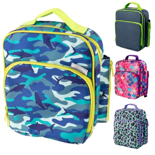 Premium Insulated Lunch Box for Boys- Built to Last w Solid Metal Frame & Superior Hot/Cold Retention- Heavy-Duty Zippers & Tear-Resistant Waterproof Fabric, Kids Tote w Bottle Holder & Snack Pocket