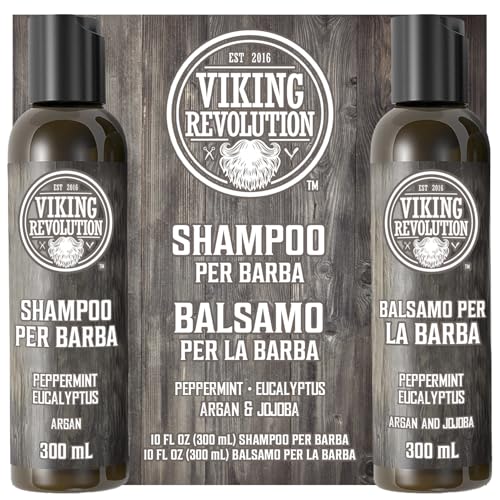 Viking Revolution Set Shampoo Barba e Balsamo - Ammorbidisce e Rinforza - Profumo Menta Piperita/Eucalipto - 2x300 ml