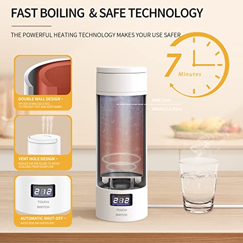 Travel Electric Kettle Small Portable Tea Coffee Hot Water Boiler, Haspsso 380Ml Stainless Steel Mini Water Kettle Electric With 4 Temperature Controls, Automatic Shut Off & Boil Dry Protection, White #TOP3