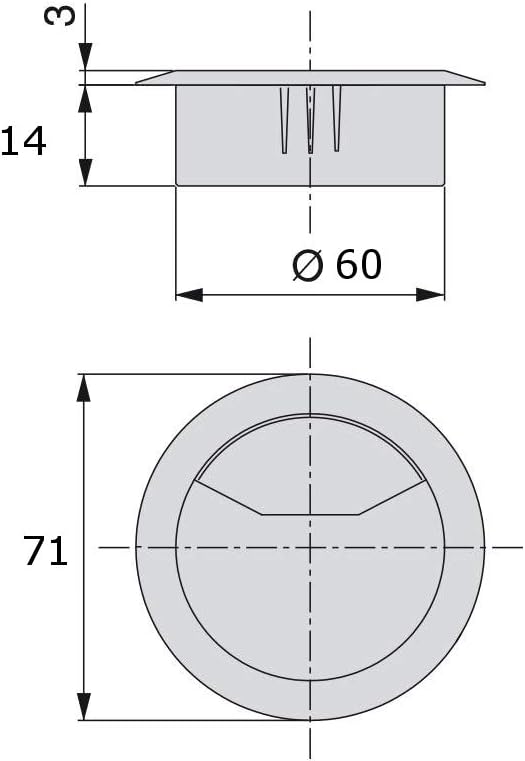 Emuca - Ø60mm Round Grommet from Grey Plastic, Desk Cable Grommet to Build in Table/Desk/worktop, Set of 20