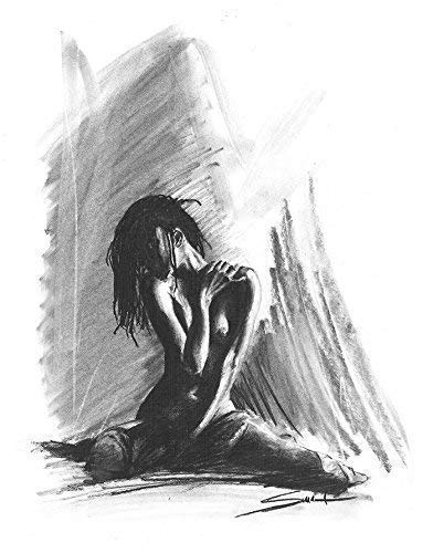 Charcoal Figure Drawing Art Print of Nude Woman