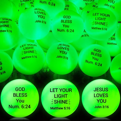 Soulchen 24 Pcs Glow in The Dark Table Tennis Easter Christian Table Tennis Balls1.57 Jesus Bible Verse Balls Bulk Luminous Green Neon Ball for Easter Party Favor Goodie Bag Filler Religious Gift