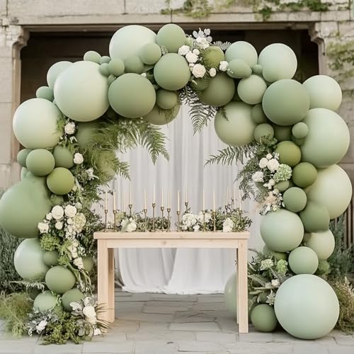 Image of 108Pcs Double Stuffed Dusty Green Balloon Garland Arch Kit