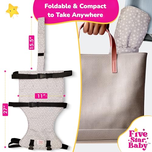 Image of Portable Baby Chair Strap - Travel Dining Seat Cover for Babies & Toddlers | Portable Baby Chair for Travel | Compact, Foldable Baby Seat Cover - Grey Star