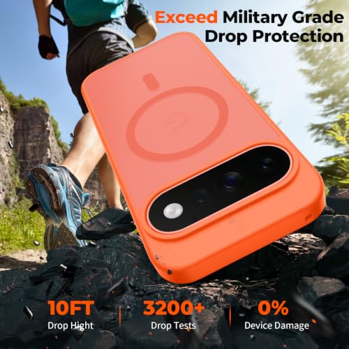 Image of SUPFINE Magnetic for Google Pixel 11 Pro Case - Orange | With Screen Protector,Translucent Matte,Built-in Magnets,Military Grade Drop Protection,Shockproof Phone Cover