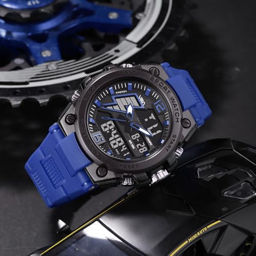 Image of V2A Stryke 45mm Analog Digital Sports Watch for Men | Hybrid Layered Dial | Alarm Stopwatch Backlight Day Date | TPU Strap | 30M Water Resistant | Gift for Mens