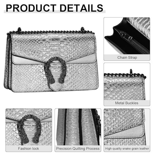 Image of Women's Crossbody Shoulder Bag Snake Print Satchel Purse Leather Chain Clutch Evening Handbag