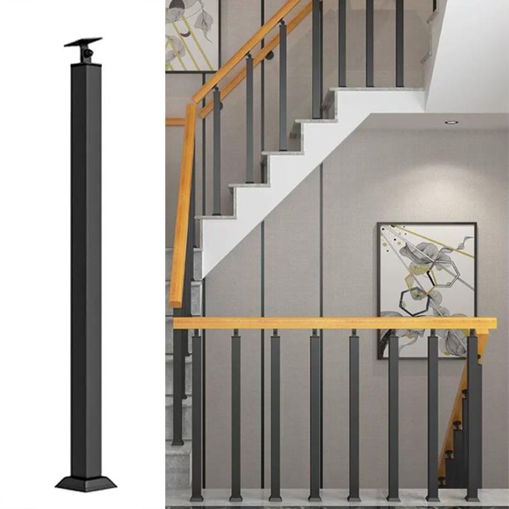 Metal Stair Balusters Post, Indoor Square Railing Spindles 270°Adjustable Stair Railing Handrail for Deck, Balcony and Porch(Black,H:95cm/37.4")