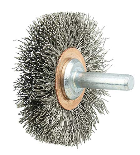 Image of Weiler 17611 2 inch Narrow Face Stem-Mounted Crimped Wire Wheel, .0118 inch Stainless Steel Fill, 1 /4 inch Stem, Made in the USA (Pack of 10)