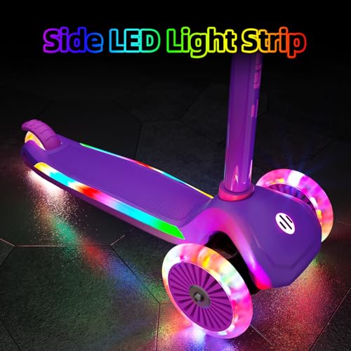 Image of KORIMEFA Scooter for Kids Ages 3-8 with Light-Up Wheels & Deck, 3-Wheel Toddler Scooter with Adjustable Height, Anti-Slip Deck, Lean-to-Steer