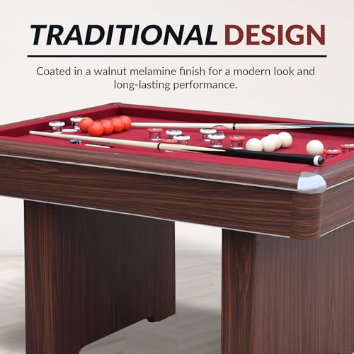 Hathaway Renegade II 54-in Bumper Pool Table for Game Room – 3 in 1 Game Table with Reversible Top & Ball Return System – Includes Cues, Balls, Chalk, Brush & Cards – Red Felt with Walnut Finish - Thumbnail 7