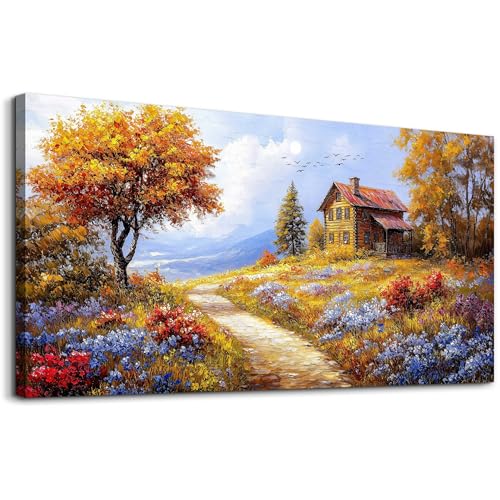 ZUITINGHUA Large Wall Decor For Living Room Canvas Wall Art For Office Modern Wall Decorations For Bedroom Yellow Tree Landscape Painting Farmhouse Pictures Artwork Room Home Decor 24x48 In