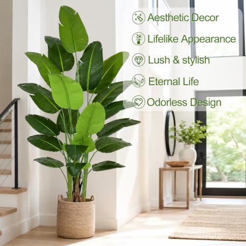 Image of Lifelike Bird of Paradise Artificial Plant,8.2ft Faux Banana Leaf Tree with 20 Trunks - Perfect Indoor Silk Floor Plant for Home Decor in Living Room, Office, and Bedroom 1Pack
