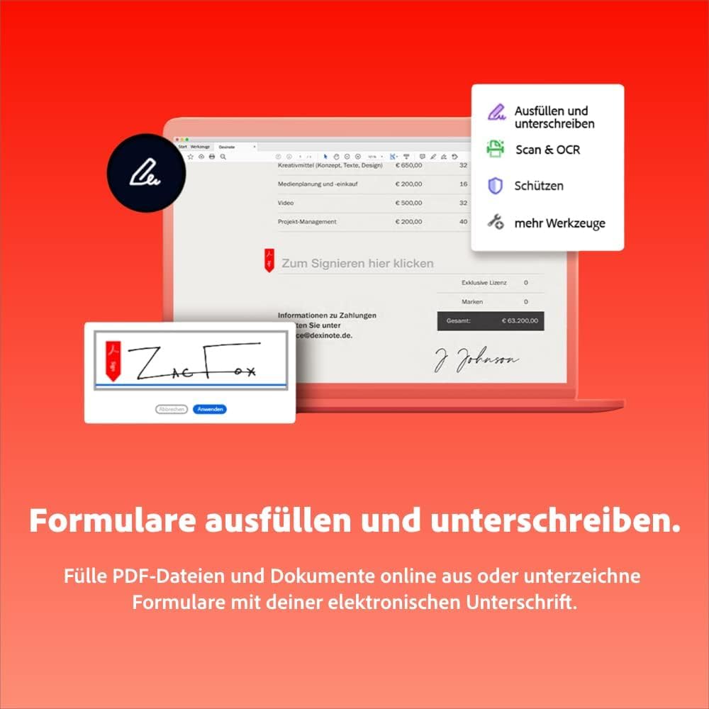 Adobe Acrobat Standard | PDF-Erstellung & Bearbeitung | 1 Jahr | WIN/MAC|Download | Aktivierungscode per Email