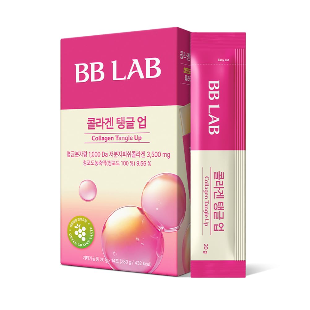 BB LAB Collagen Tangle Up Jelly Stick, Green Grape Flavor, K-Beauty Snack with Fish Collagen, Korean Jelly 20g x 14 Sticks